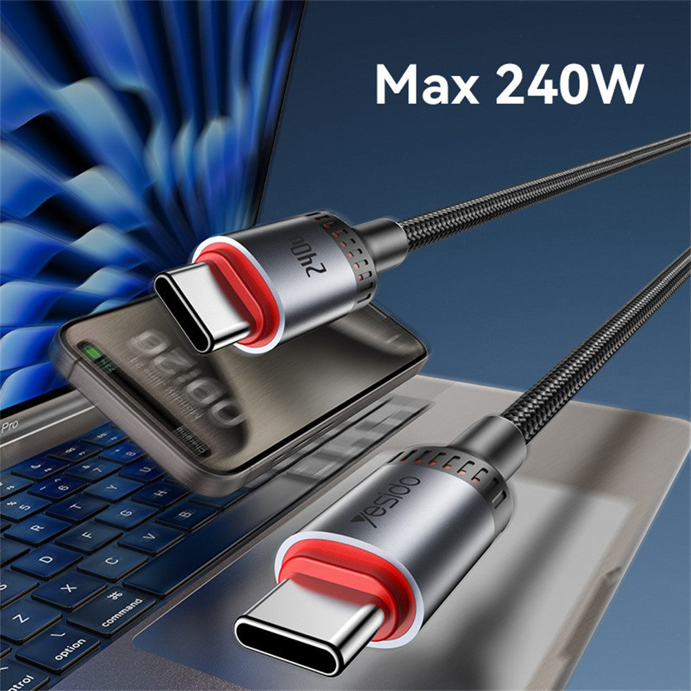 Câble de données et de charge USB-C - USB-C Yesido CA186, 240W, 2m, Noir