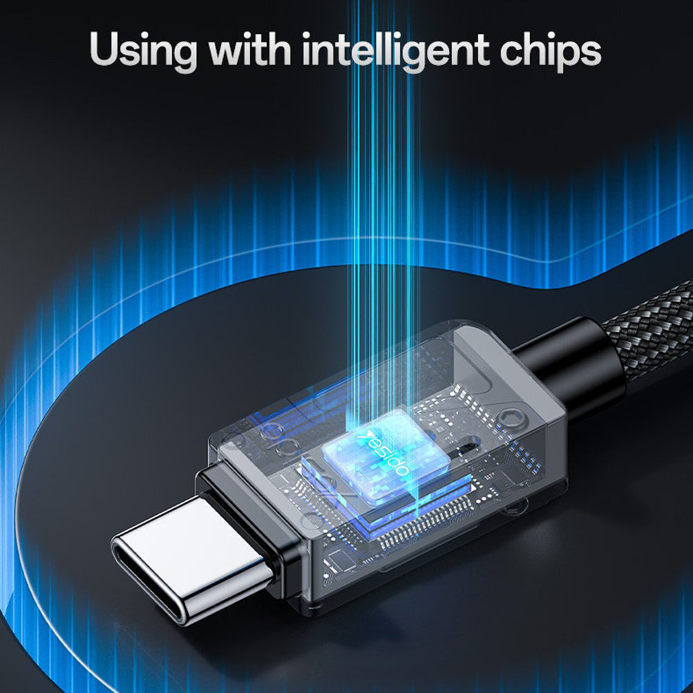 Câble de Données et de Charge USB-C - USB-C Yesido CA196, 60W, 1.2m, Noir