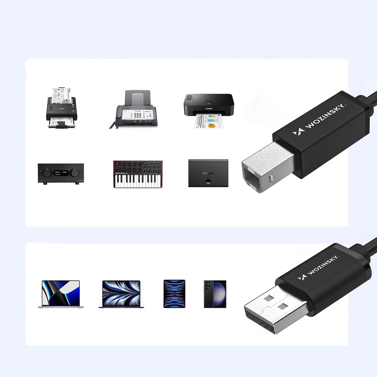 Câble d'imprimante WZK WKDDY3S, USB-A - USB-B, 2m, Noir
