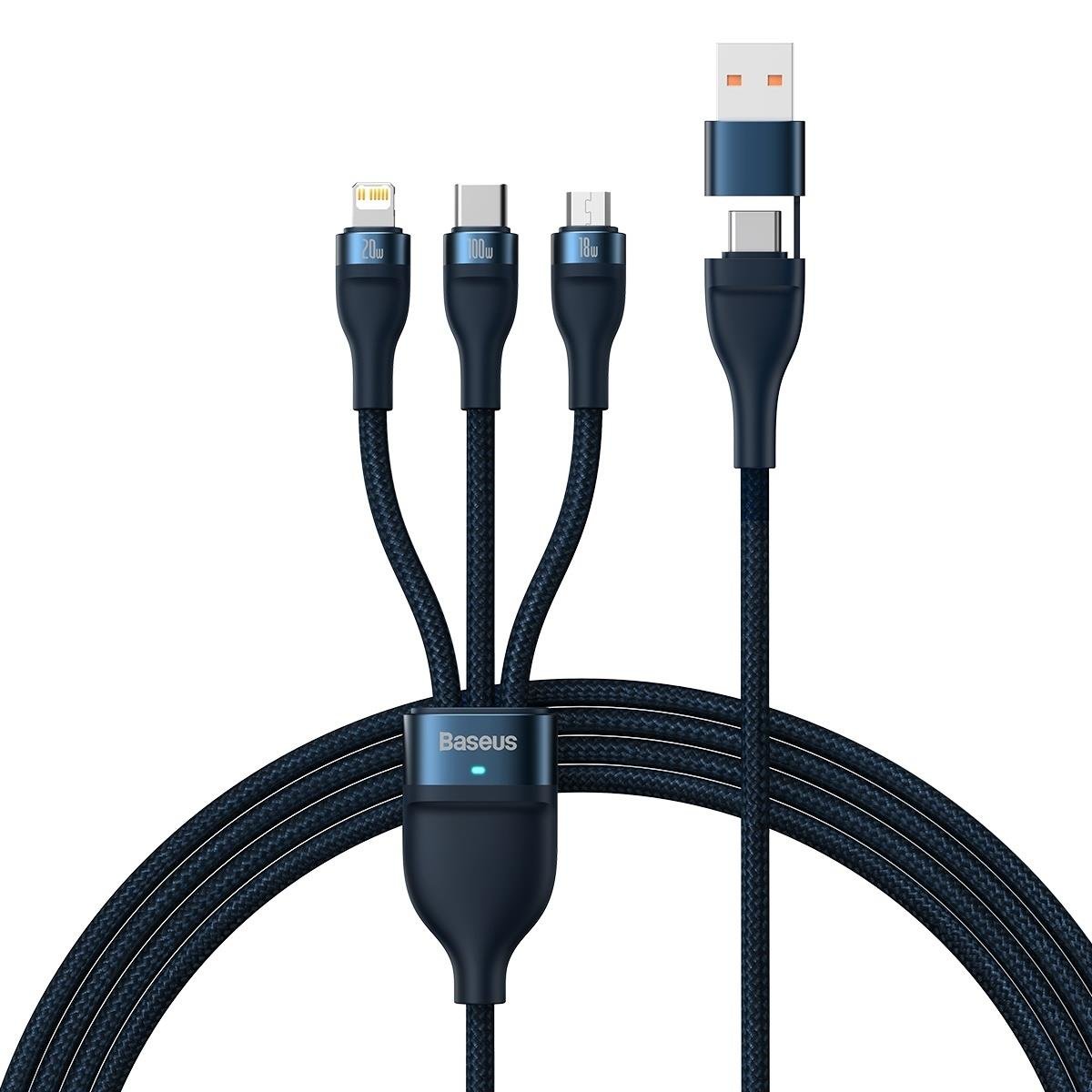 Câble de charge USB-C / USB-A - Lightning / microUSB / USB-C Baseus Flash Series II, 100W, 1,2m, Bleu marine CASS030103