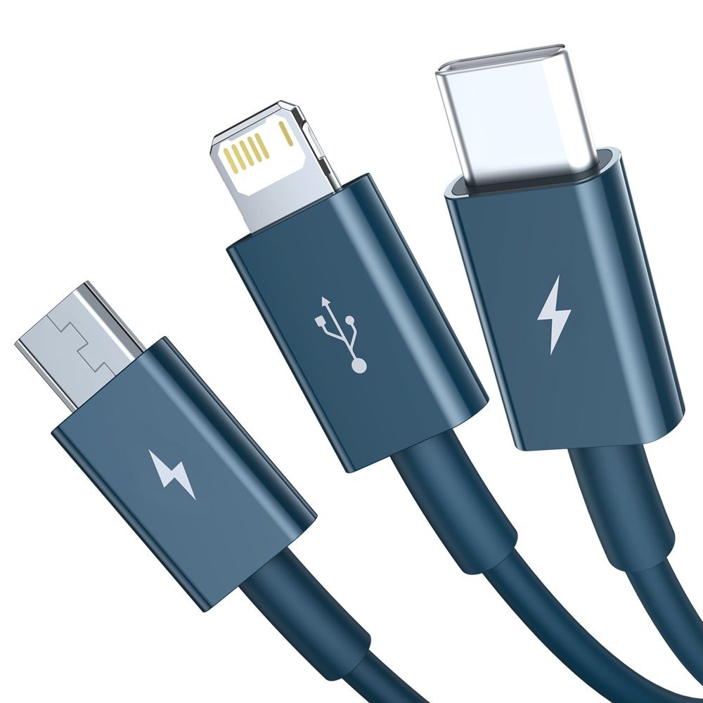 Câble de charge USB-A - Lightning / microUSB / USB-C Baseus Superior 3in1 Series, 20W, 1.5m, Bleu CAMLTYS-03 