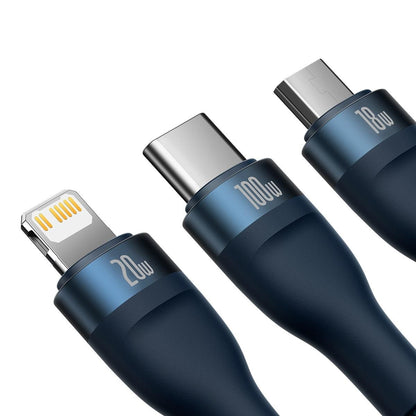 Câble de charge USB-C / USB-A - Lightning / microUSB / USB-C Baseus Flash Series II, 100W, 1,2m, Bleu marine CASS030103