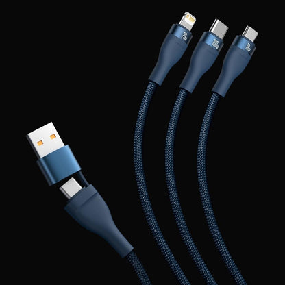 Câble de charge USB-C / USB-A - Lightning / microUSB / USB-C Baseus Flash Series II, 100W, 1,2m, Bleu marine CASS030103