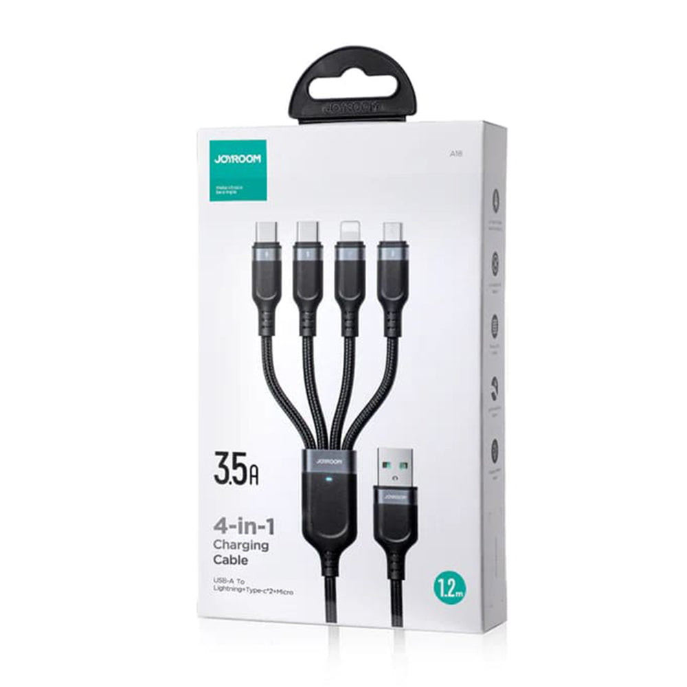 Câble de charge USB-A - Lightning / microUSB / 2 x USB-C Joyroom S-1T4018A18 4in1, 20W, 1.2m, Noir 