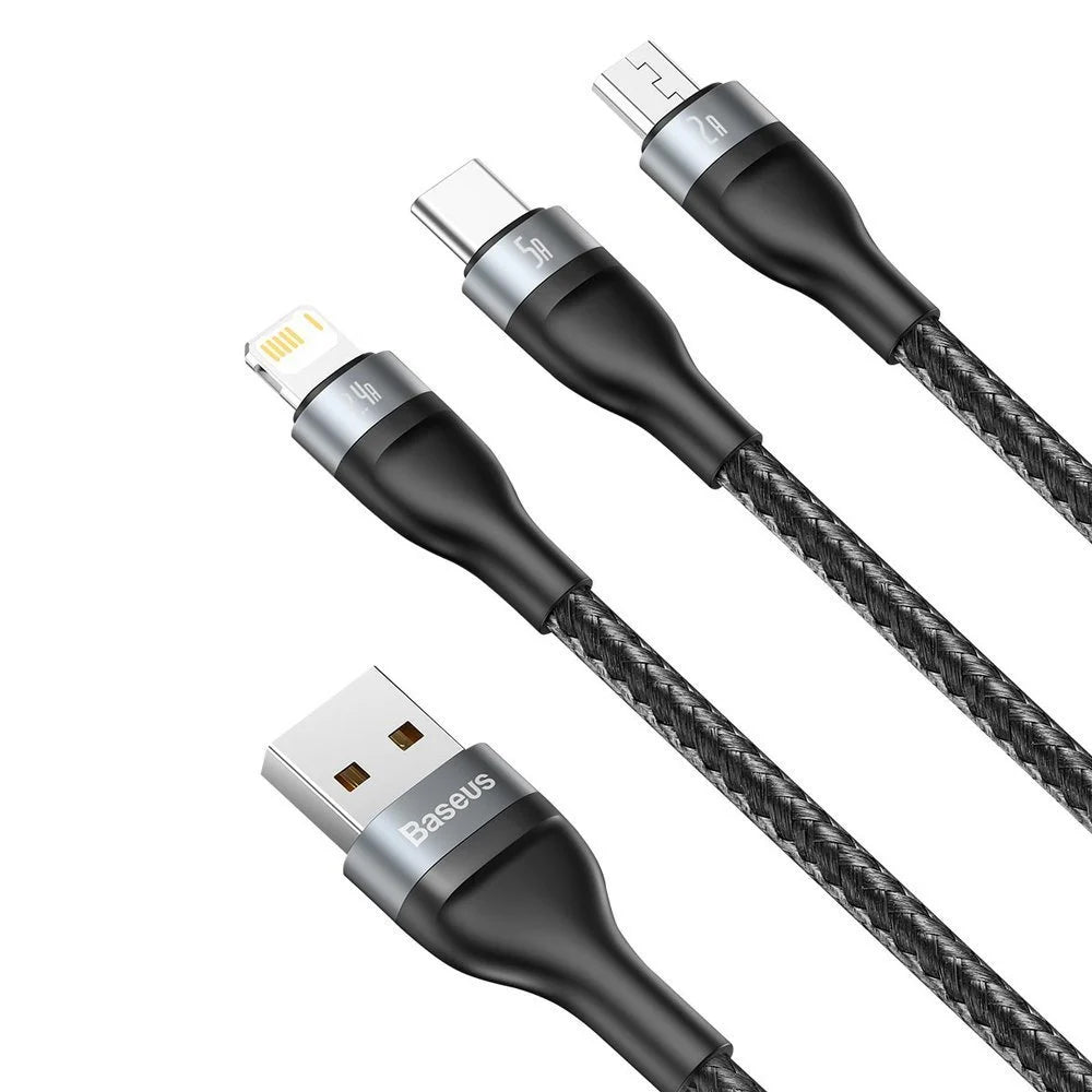 Baseus Flash 3in1 Series USB-A - Lightning / microUSB / USB-C Charging Cable, 66W, 1.2m, Black CA1T3-G1 