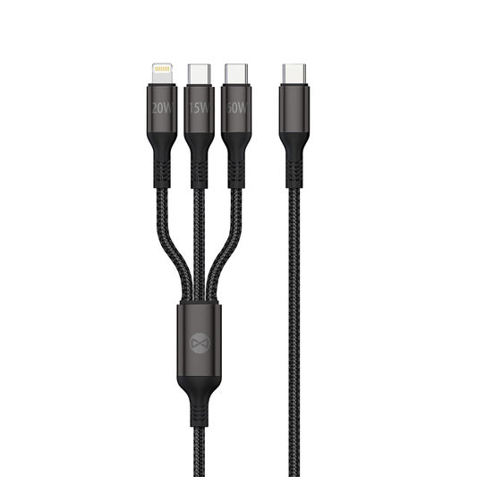 Câble de charge Forever 3in1 USB-A - Lightning / 2 x USB-C, 60W, 1,2m, noir