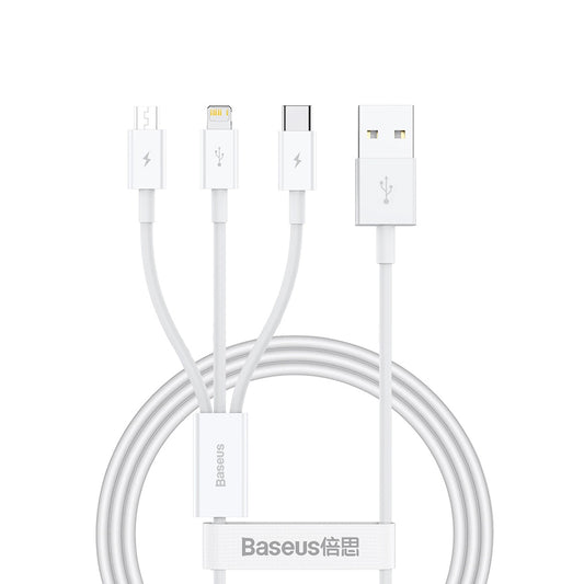 Câble de Chargement USB-A - Lightning / microUSB / USB-C Baseus Superior 3in1 Series, 20W, 1m, Blanc P10320105221-00