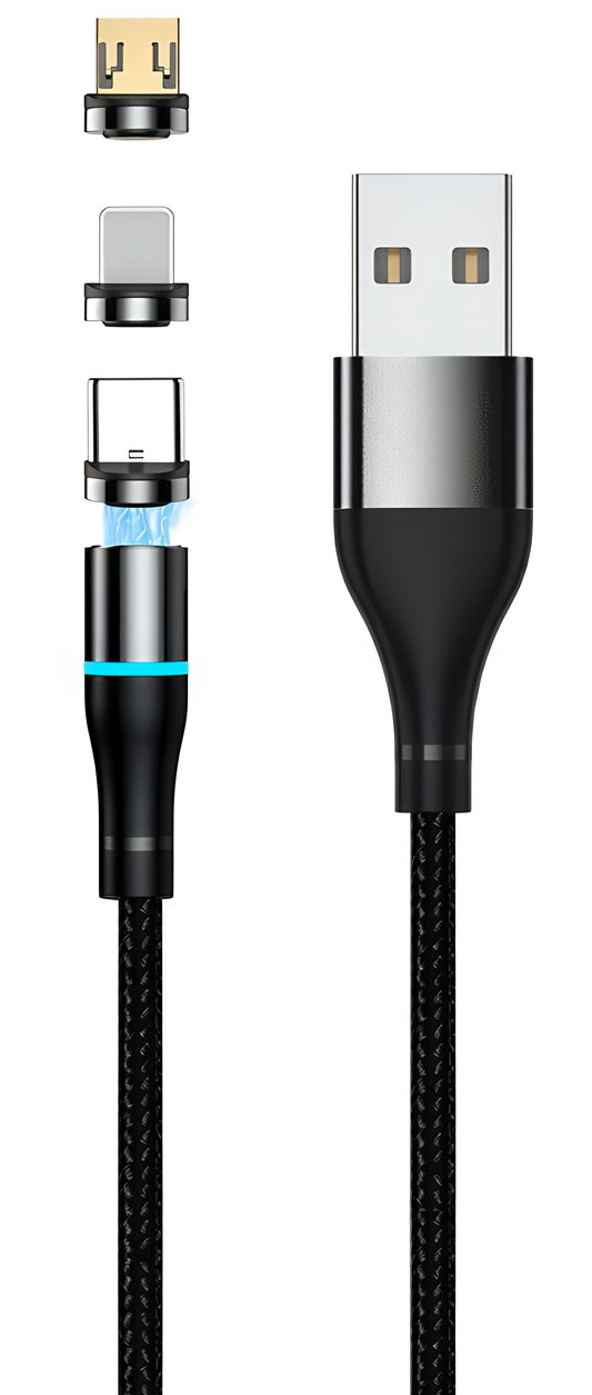 Câble de Chargement USB-A - Lightning / microUSB / USB-C Setty Magnétique 3en1, 10W, 1m, Noir