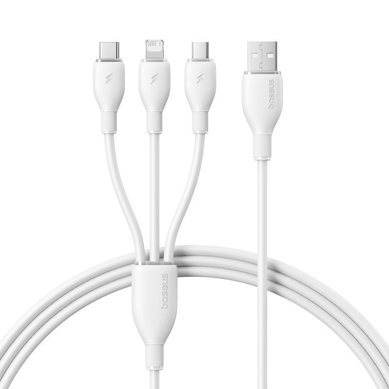 USB-A Charging Cable - Lightning / microUSB / USB-C Baseus Ultra Fast 3in1, 18W, 1.3m, White P10376303211-00