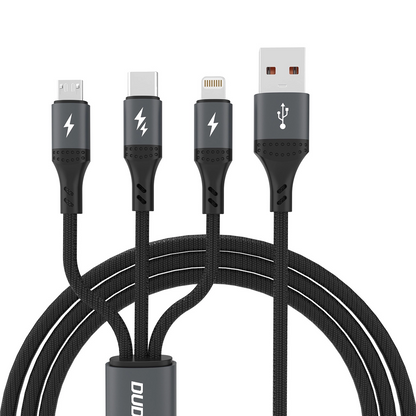Câble de charge USB-A - Lightning / microUSB / USB-C Dudao L3E 3en1, 60W, 1,2m, Noir