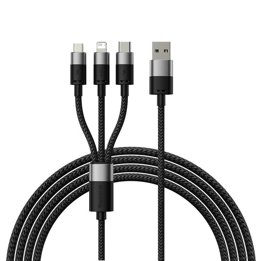 Câble de charge USB-A - Lightning / microUSB / USB-C Baseus StarSpeed 3in1, 18W, 1.2m, Noir CAXS000001 CAXS000001