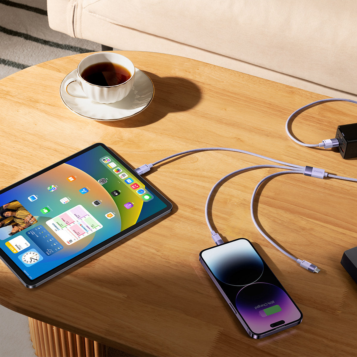 Câble de Chargement USB-A - Lightning / microUSB / USB-C Baseus StarSpeed 3en1, 20W, 1.2m, Mauve CAXS000005