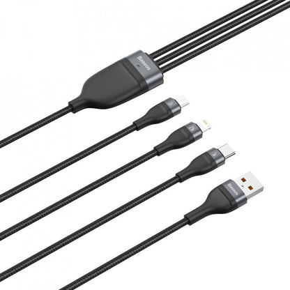 Baseus Flash 3in1 Series USB-A - Lightning / microUSB / USB-C Charging Cable, 66W, 1.2m, Black CA1T3-G1 