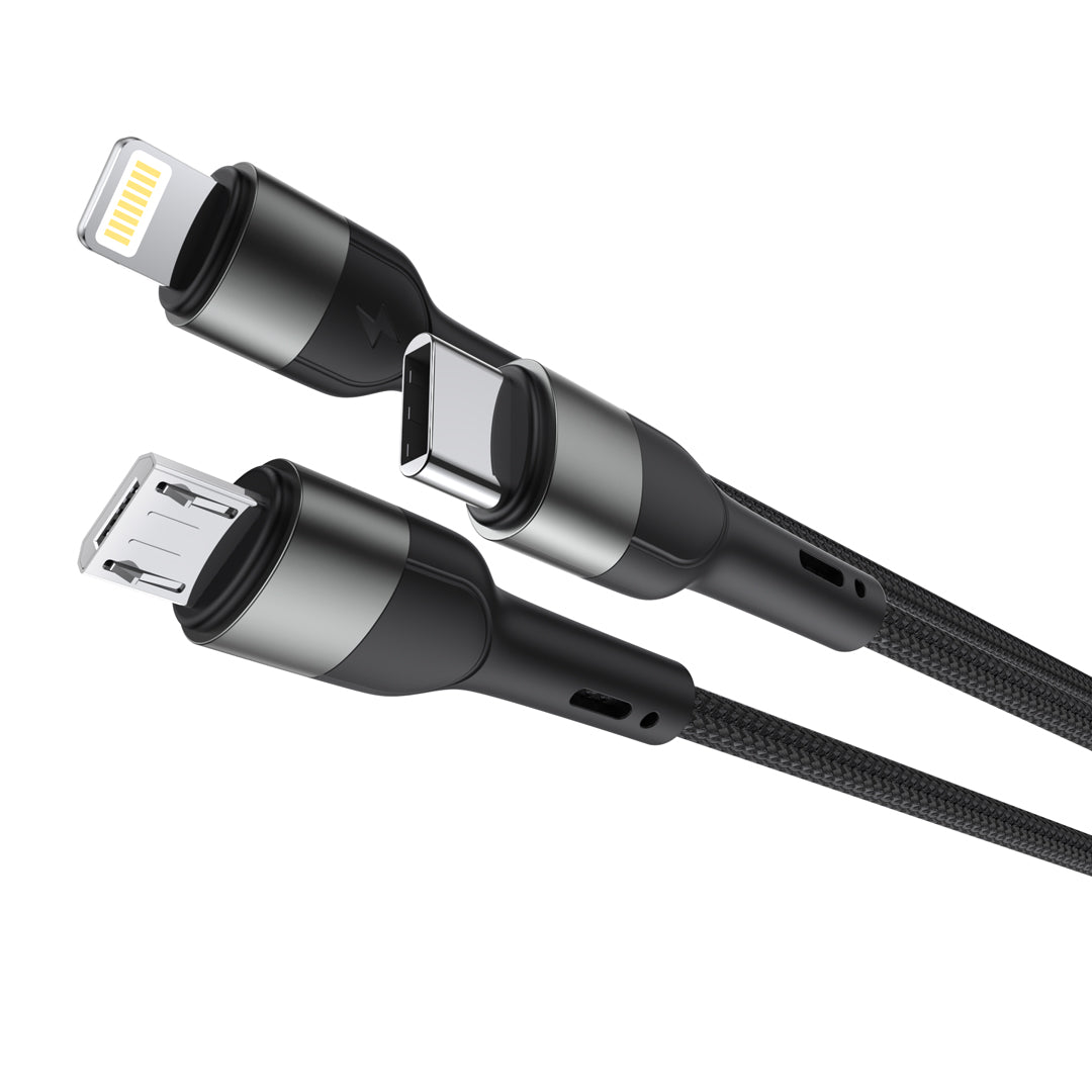 Câble de charge USB-A / USB-C - Lightning / microUSB / USB-C XO Design NB254 3in1, 60W, 1.2m, Noir 