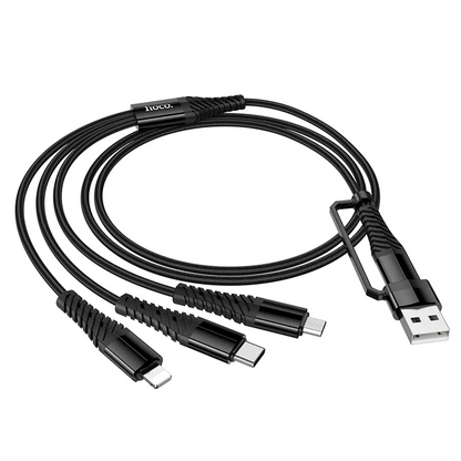Câble de charge USB-A / USB-C - Lightning / microUSB / USB-C HOCO X123 3en1, 18W, 1m, Noir