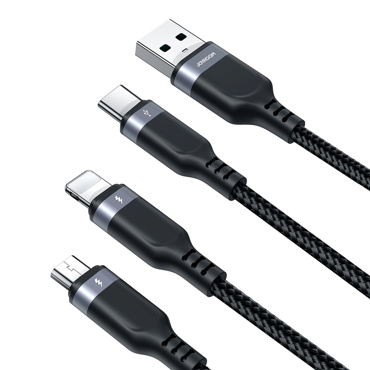 Câble de charge USB-A - Lightning / microUSB / USB-C Joyroom S-A18 3in1, 18W, 0.3m, Noir 