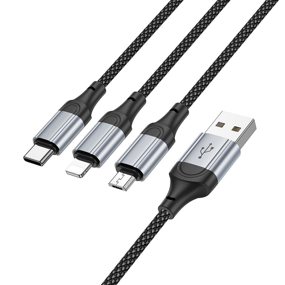 Câble de charge USB-A - Lightning / microUSB / USB-C HOCO X102 3in1, 18W, 1m, Noir 