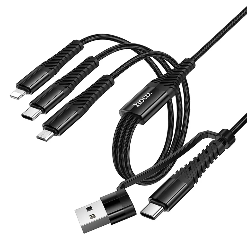 Câble de charge USB-A / USB-C - Lightning / microUSB / USB-C HOCO X123 3en1, 18W, 1m, Noir