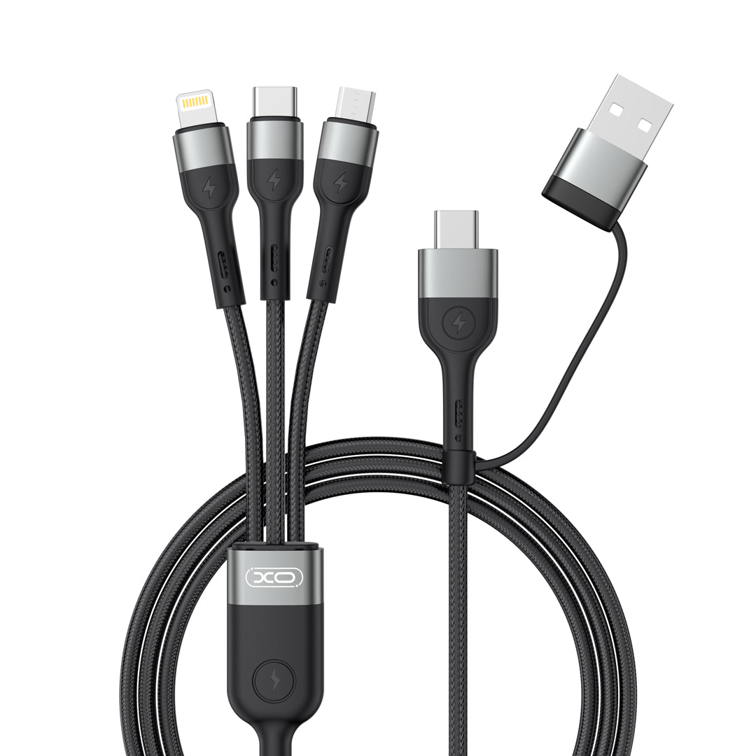 Câble de charge USB-A / USB-C - Lightning / microUSB / USB-C XO Design NB254 3in1, 60W, 1.2m, Noir 