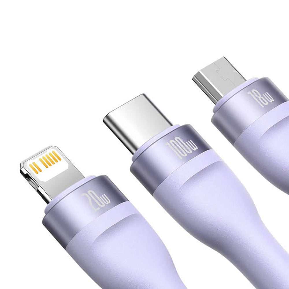 Câble de charge USB-A / USB-C - Lightning / microUSB / USB-C Baseus Flash Series II 3en1, 100W, 1.2m, Violet CASS030105