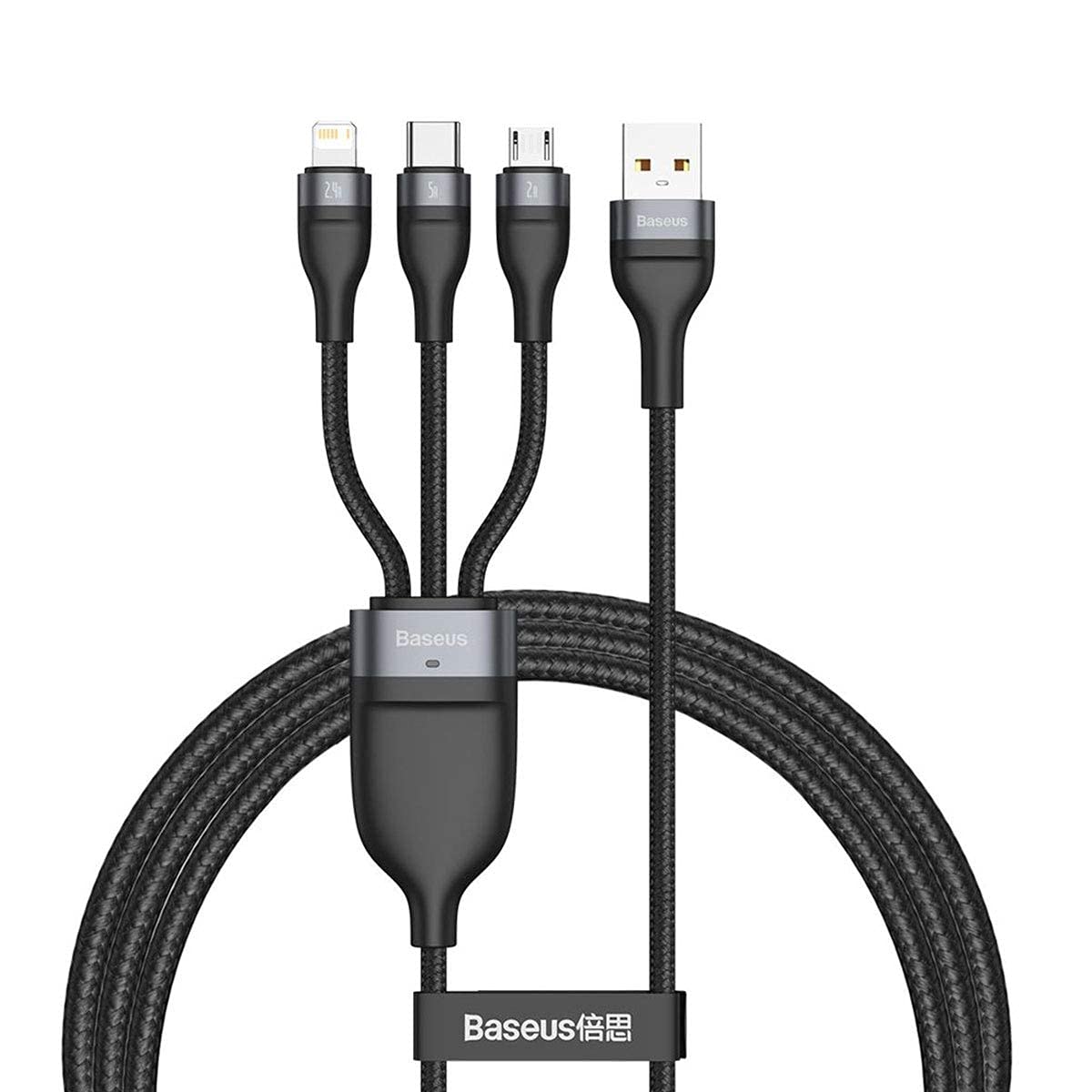 Baseus Flash 3in1 Series USB-A - Lightning / microUSB / USB-C Charging Cable, 66W, 1.2m, Black CA1T3-G1 