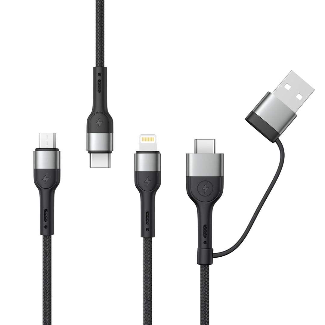 Câble de charge USB-A / USB-C - Lightning / microUSB / USB-C XO Design NB254 3in1, 60W, 1.2m, Noir 