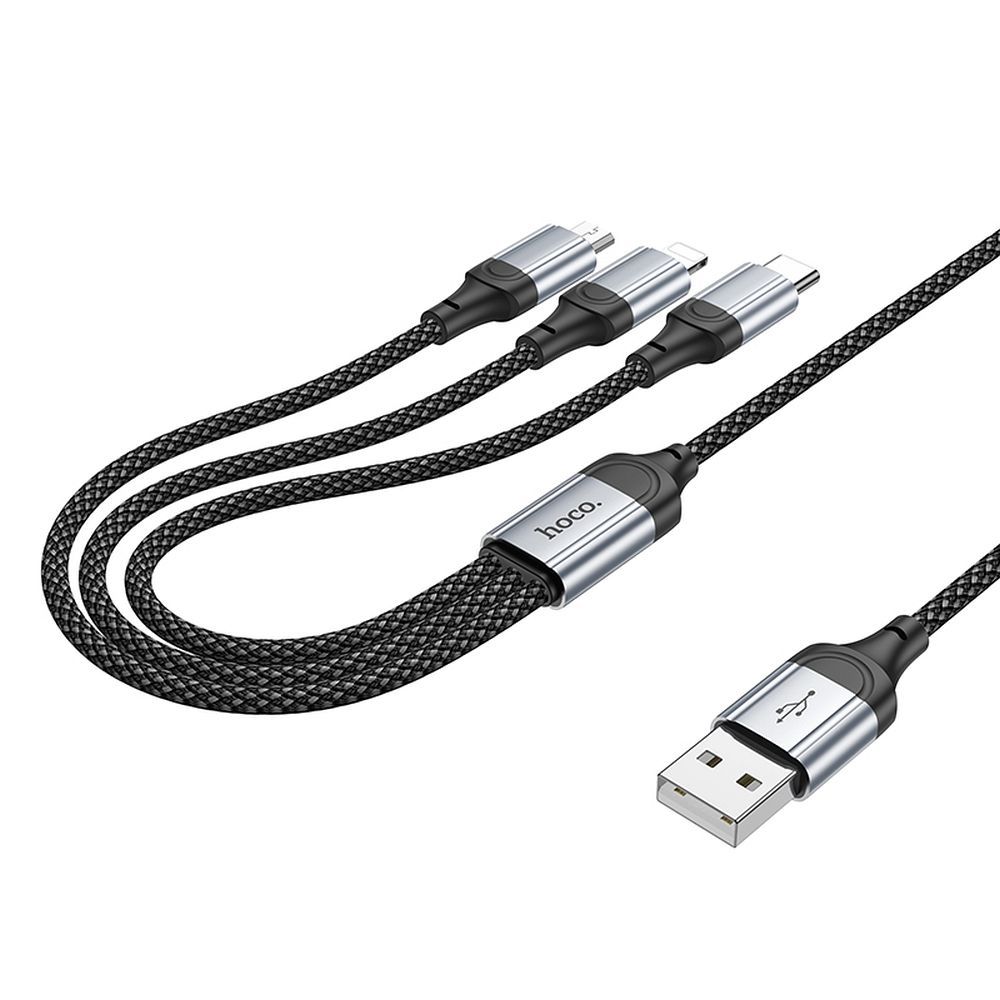 Câble de charge USB-A - Lightning / microUSB / USB-C HOCO X102 3in1, 18W, 1m, Noir 