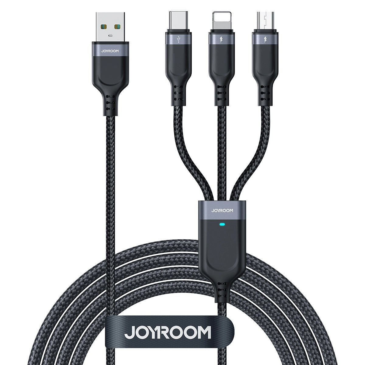 Câble de charge USB-A - Lightning / microUSB / USB-C Joyroom S-A18 3in1, 18W, 0.3m, Noir 