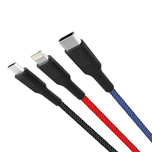 Câble de Chargement USB-A - Lightning / microUSB / USB-C XO Design NB54, 18W, 1.2m, Multicolore