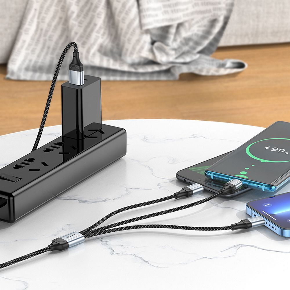 Câble de charge USB-A - Lightning / microUSB / USB-C HOCO X102 3in1, 18W, 1m, Noir 