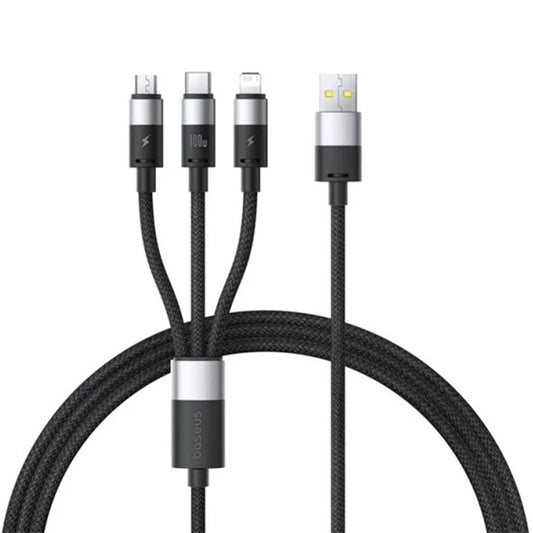 USB-A Charging Cable - Lightning / microUSB / USB-C Baseus StarSpeed 3in1, 100W, 1.5m, Black P10319900111-01
