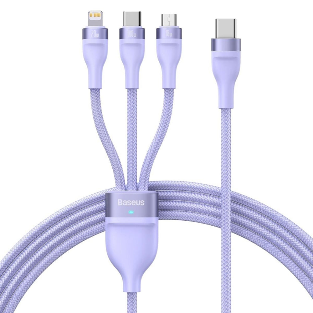 Câble de Chargement USB-C - Lightning / microUSB / USB-C Baseus Flash Series II 3en1, 100W, 1.5m, Mauve CASS030205