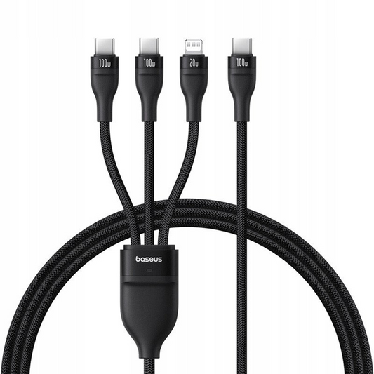 Câble de charge USB-C - Lightning / 2 x USB-C Baseus Flash Series III 3en1, 100W, 1,5m, Noir, Reconditionné P10377502111-00
