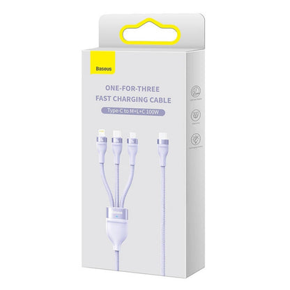 Câble de Chargement USB-C - Lightning / microUSB / USB-C Baseus Flash Series II 3en1, 100W, 1.5m, Mauve CASS030205