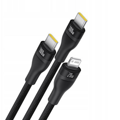 Câble de Chargement USB-C - Lightning / 2 x USB-C Baseus Flash Series III 3in1, 100W, 1.5m, Noir P10377502111-00