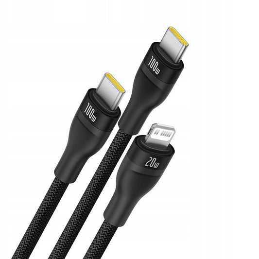 Câble de Chargement USB-C - Lightning / 2 x USB-C Baseus Flash Series III 3in1, 100W, 1.5m, Noir P10377502111-00