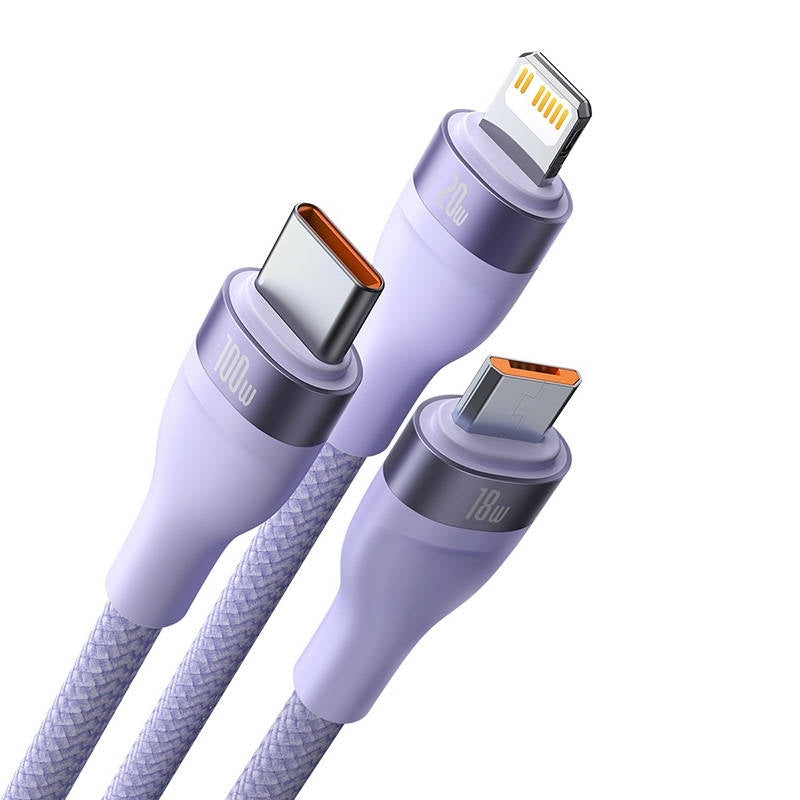 Câble de Chargement USB-C - Lightning / microUSB / USB-C Baseus Flash Series II 3en1, 100W, 1.5m, Mauve CASS030205