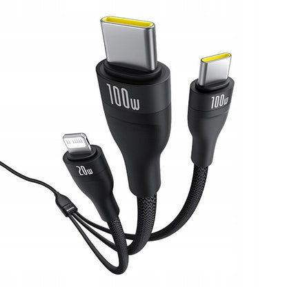 Câble de Chargement USB-C - Lightning / 2 x USB-C Baseus Flash Series III 3in1, 100W, 1.5m, Noir P10377502111-00