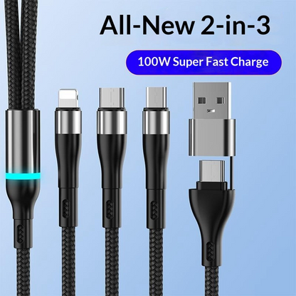 USB-C / USB-A Charging Cable - Lightning / microUSB / USB-C OEM B6, 100W, 1.2m, Black