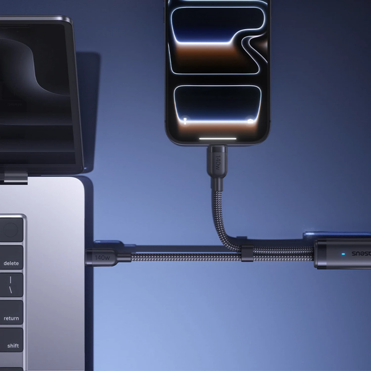 Câble de charge USB-C - 2 x USB-C Baseus Flash 4 2en1, 140W, 1,5m, Noir E0426X00