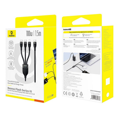 Câble de Chargement USB-C - Lightning / 2 x USB-C Baseus Flash Series III 3in1, 100W, 1.5m, Noir P10377502111-00
