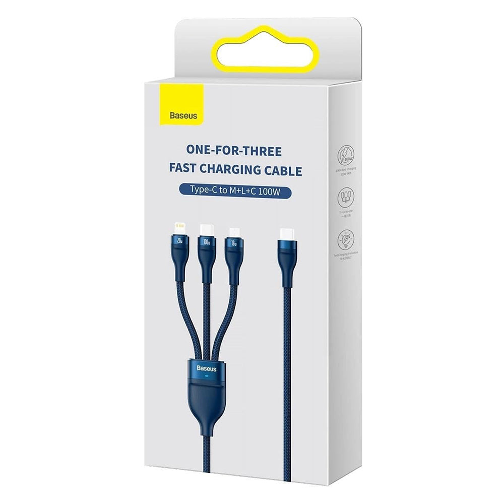 USB-C Charging Cable - Lightning / microUSB / USB-C Baseus Flash Series II 3in1, 100W, 1.5m, Blue P10382702121-01