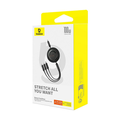Câble de Chargement USB-C - Lightning / microUSB / USB-C Baseus Free2Draw Rétractable, 100W, 1.1m, Noir P10368700111-04