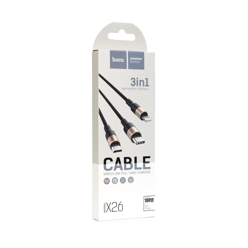 Câble de charge USB-A - Lightning / microUSB / USB-C HOCO X26 Xpress 3in1, 18W, 1m, Gold