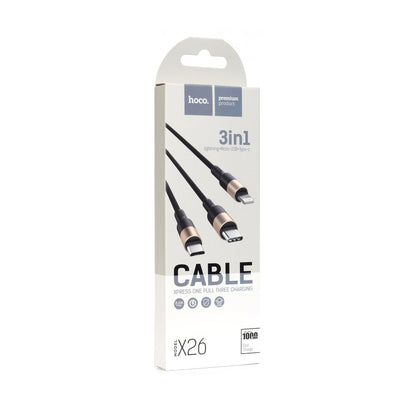 Câble de charge USB-A - Lightning / microUSB / USB-C HOCO X26 Xpress 3in1, 18W, 1m, Gold