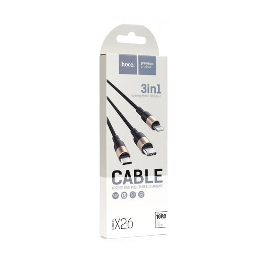 Câble de charge USB-A - Lightning / microUSB / USB-C HOCO X26 Xpress 3in1, 18W, 1m, Gold