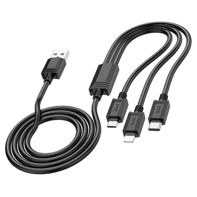 Câble de Chargement USB-A - Lightning / microUSB / USB-C HOCO X74 3en1, 18W, 1m, Noir