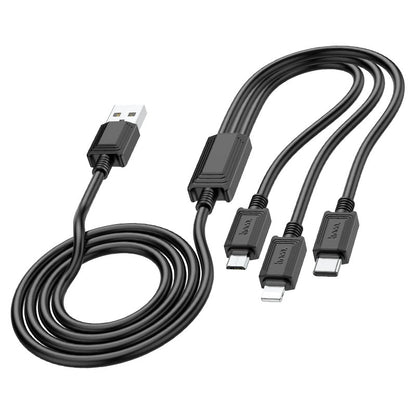 Câble de Chargement USB-A - Lightning / microUSB / USB-C HOCO X74 3en1, 18W, 1m, Noir
