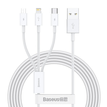 Câble de charge USB-A - Lightning / microUSB / USB-C Baseus Superior 3in1 Series, 20W, 1.2m, Blanc CAMLTYS-02 