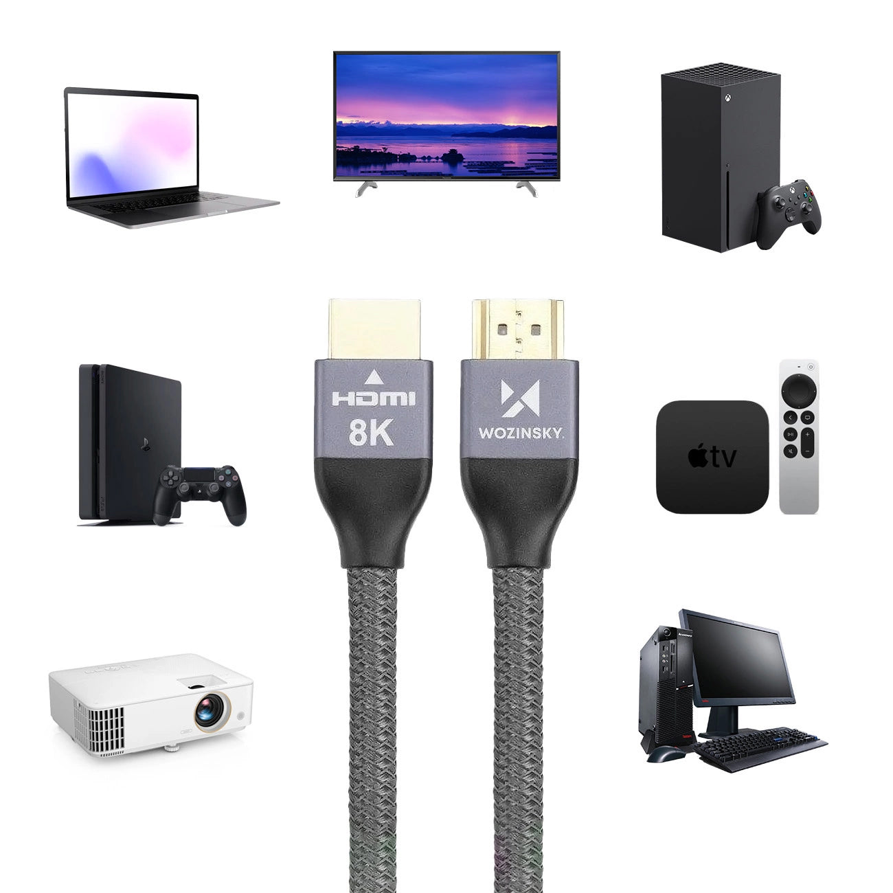 Câble vidéo WZK Ultraboost, HDMI - HDMI, 8K, 3m, gris WHDMI-30 WHDMI-30 